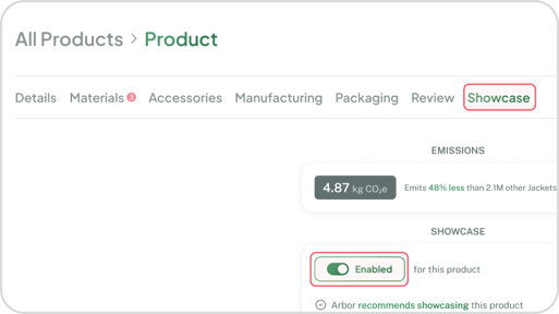 Click on a product and navigate to the Showcase tab within the product editing screen.