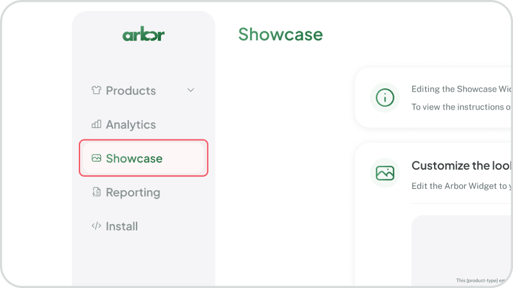 Click on the Showcase tab to edit the appearance of all of your showcase widgets on your store.